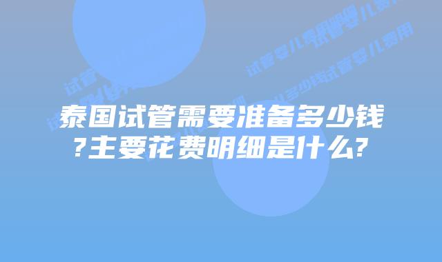 泰国试管需要准备多少钱?主要花费明细是什么?