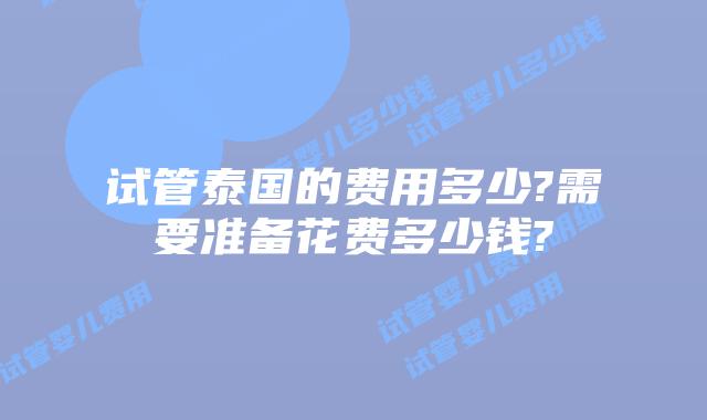 试管泰国的费用多少?需要准备花费多少钱?