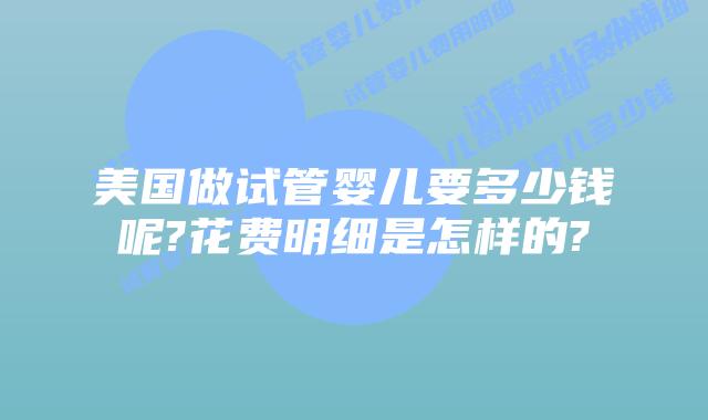美国做试管婴儿要多少钱呢?花费明细是怎样的?