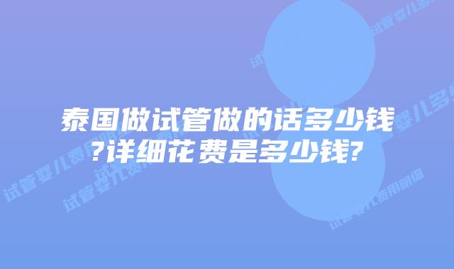 泰国做试管做的话多少钱?详细花费是多少钱?