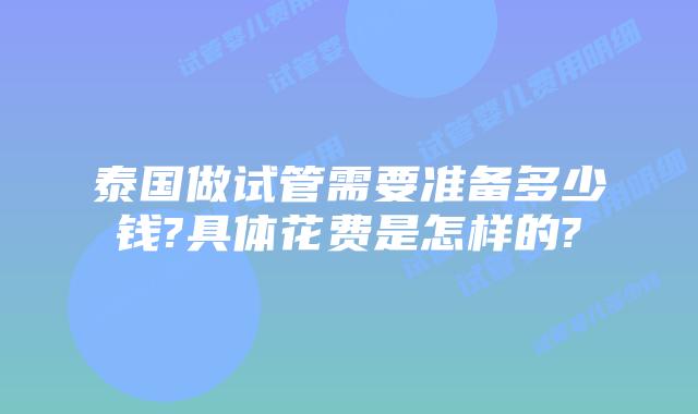泰国做试管需要准备多少钱?具体花费是怎样的?