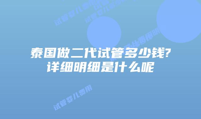 泰国做二代试管多少钱?详细明细是什么呢