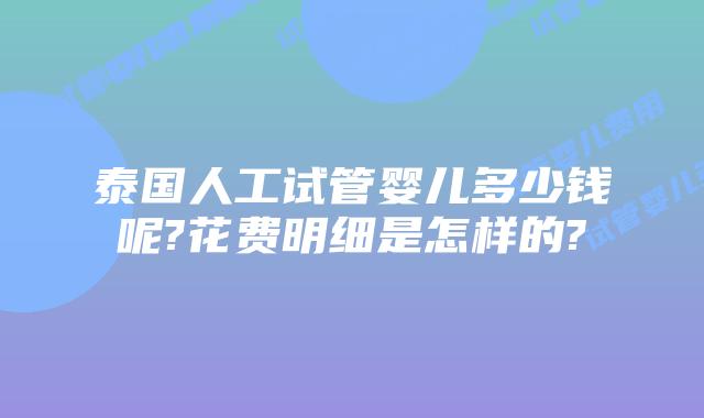 泰国人工试管婴儿多少钱呢?花费明细是怎样的?