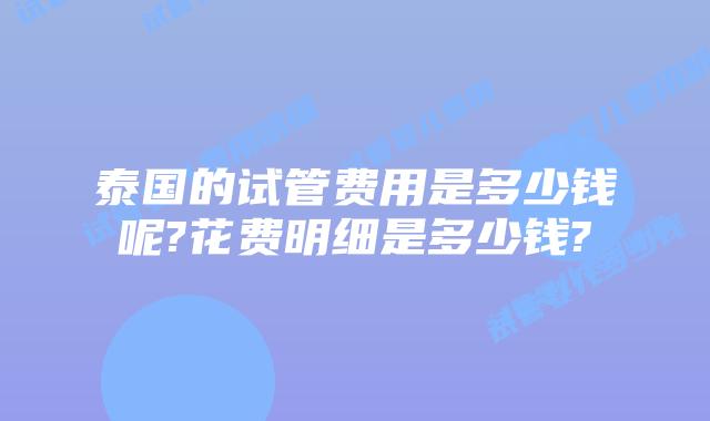 泰国的试管费用是多少钱呢?花费明细是多少钱?