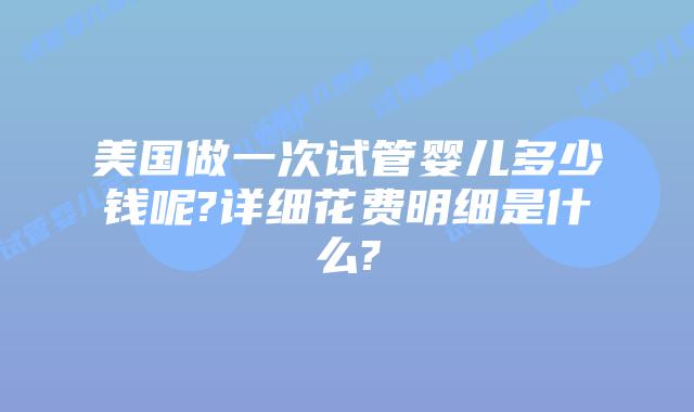 美国做一次试管婴儿多少钱呢?详细花费明细是什么?
