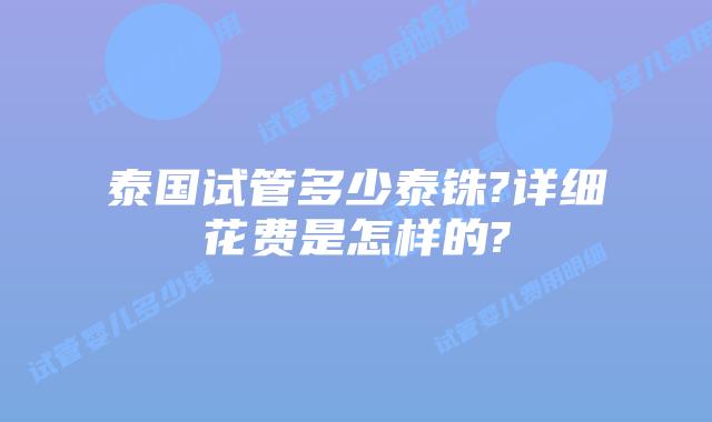 泰国试管多少泰铢?详细花费是怎样的?