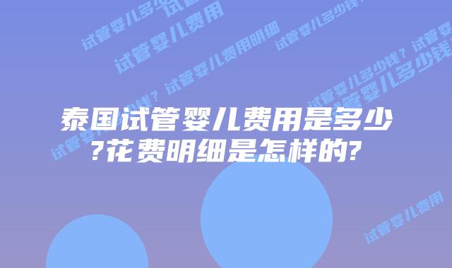 泰国试管婴儿费用是多少?花费明细是怎样的?
