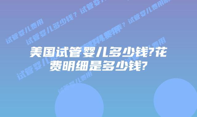 美国试管婴儿多少钱?花费明细是多少钱?