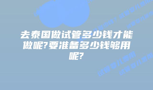 去泰国做试管多少钱才能做呢?要准备多少钱够用呢?