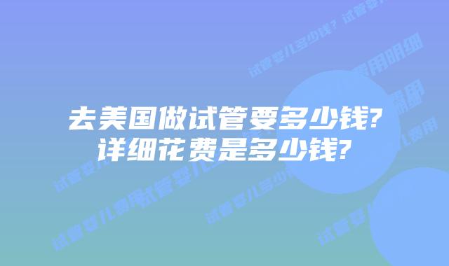 去美国做试管要多少钱?详细花费是多少钱?