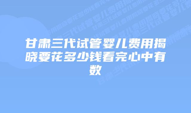 甘肃三代试管婴儿费用揭晓要花多少钱看完心中有数