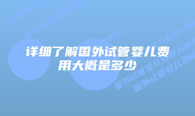 详细了解国外试管婴儿费用大概是多少