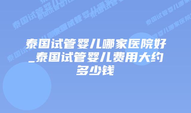 泰国试管婴儿哪家医院好_泰国试管婴儿费用大约多少钱