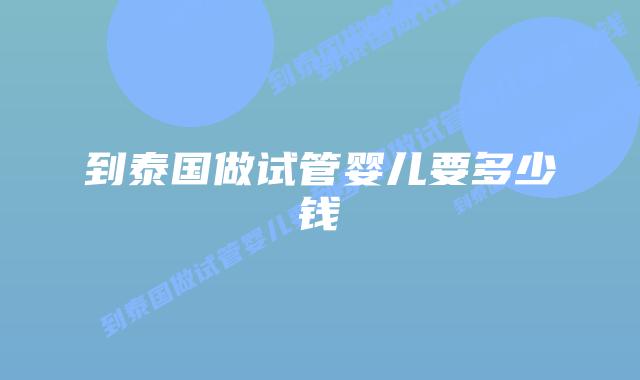 到泰国做试管婴儿要多少钱