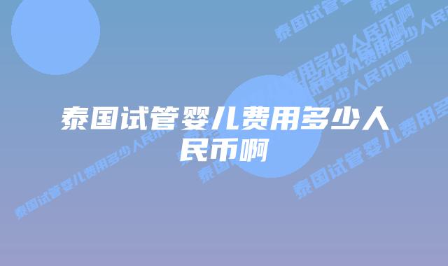 泰国试管婴儿费用多少人民币啊