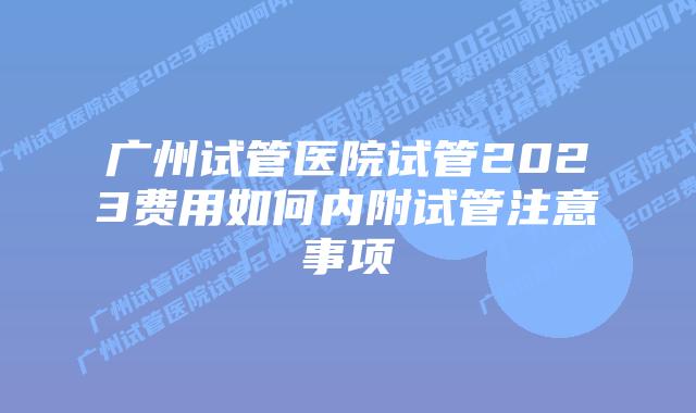 广州试管医院试管2023费用如何内附试管注意事项