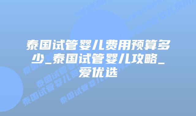 泰国试管婴儿费用预算多少_泰国试管婴儿攻略_爱优选
