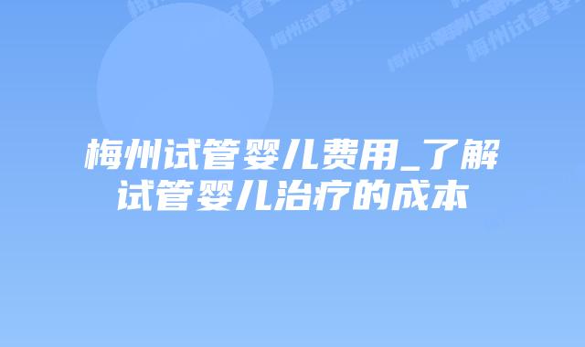 梅州试管婴儿费用_了解试管婴儿治疗的成本