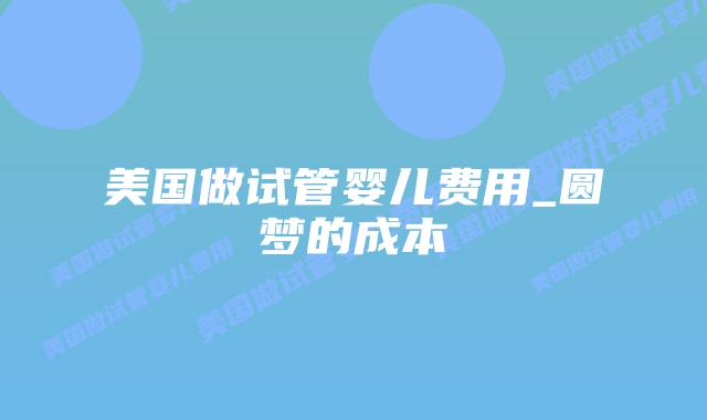 美国做试管婴儿费用_圆梦的成本