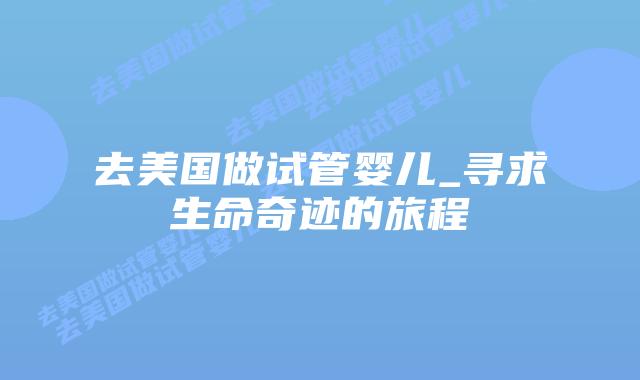 去美国做试管婴儿_寻求生命奇迹的旅程