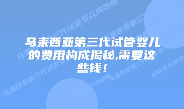 马来西亚第三代试管婴儿的费用构成揭秘,需要这些钱！