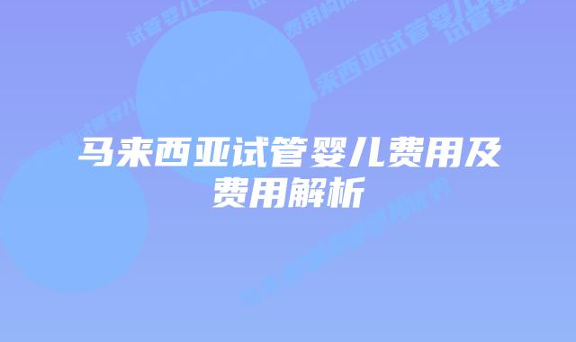 马来西亚试管婴儿费用及费用解析