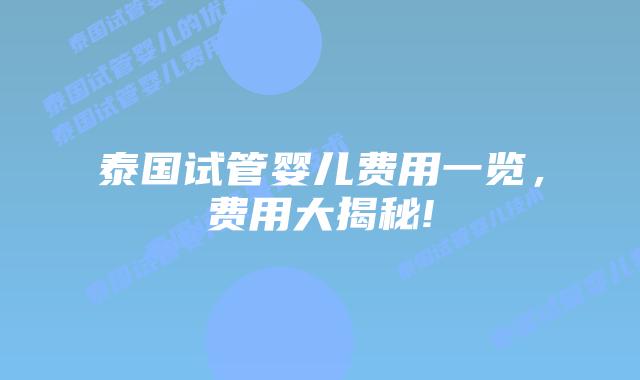 泰国试管婴儿费用一览，费用大揭秘!