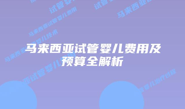 马来西亚试管婴儿费用及预算全解析