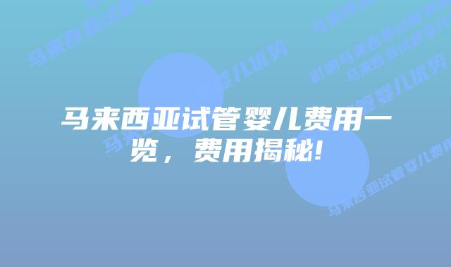 马来西亚试管婴儿费用一览,费用揭秘!