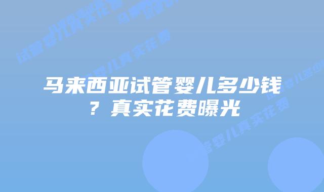 马来西亚试管婴儿多少钱？真实花费曝光