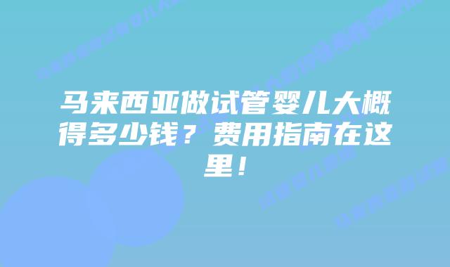 马来西亚做试管婴儿大概得多少钱？费用指南在这里！