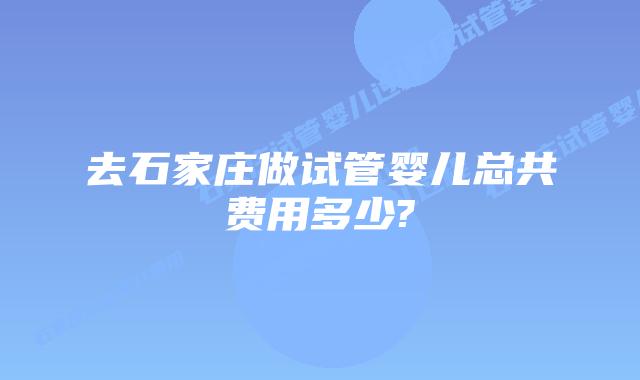 去石家庄做试管婴儿总共费用多少?
