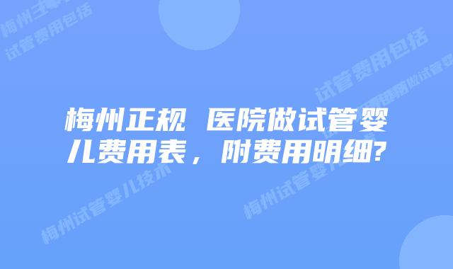 梅州正规 医院做试管婴儿费用表,附费用明细?