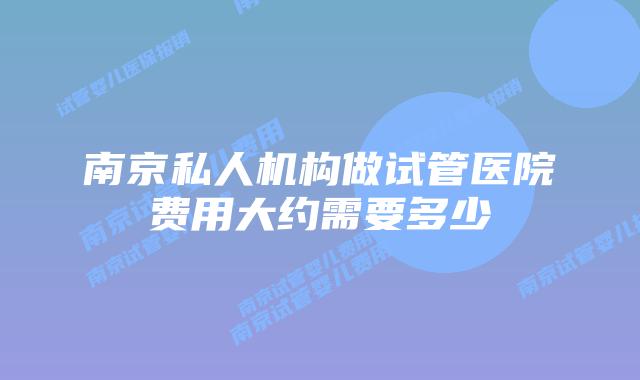 南京私人机构做试管医院费用大约需要多少