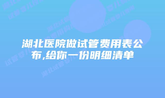 湖北医院做试管费用表公布,给你一份明细清单