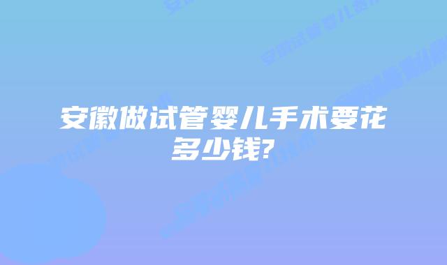 安徽做试管婴儿手术要花多少钱?