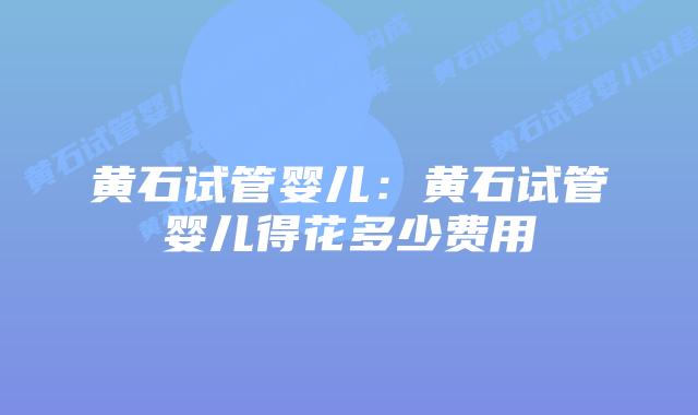 黄石试管婴儿:黄石试管婴儿得花多少费用