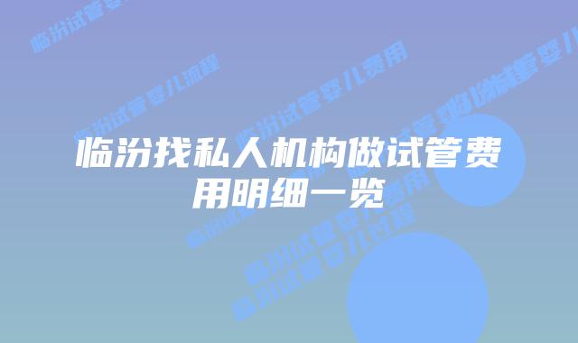 临汾找私人机构做试管费用明细一览