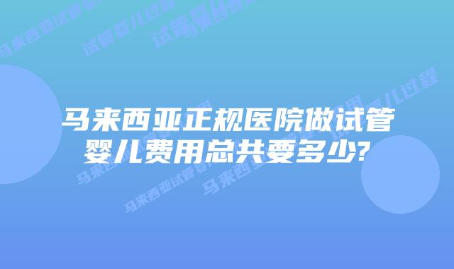 马来西亚正规医院做试管婴儿费用总共要多少?