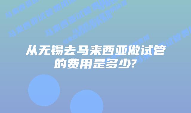 从无锡去马来西亚做试管的费用是多少?