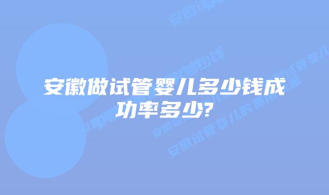 安徽做试管婴儿多少钱成功率多少?