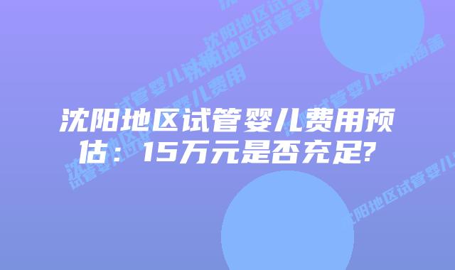 沈阳地区试管婴儿费用预估：15万元是否充足?