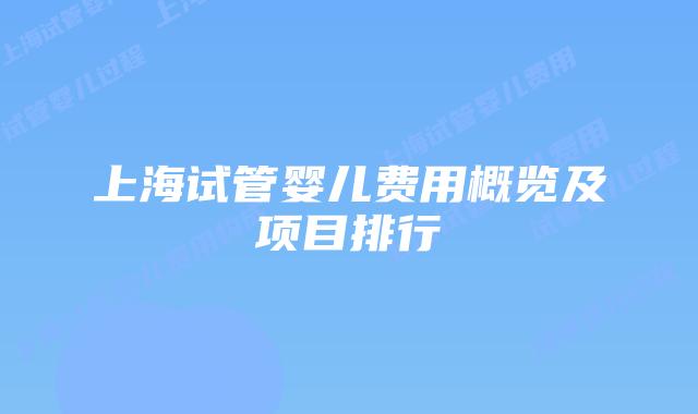 上海试管婴儿费用概览及项目排行