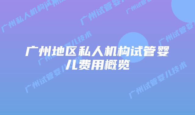 广州地区私人机构试管婴儿费用概览
