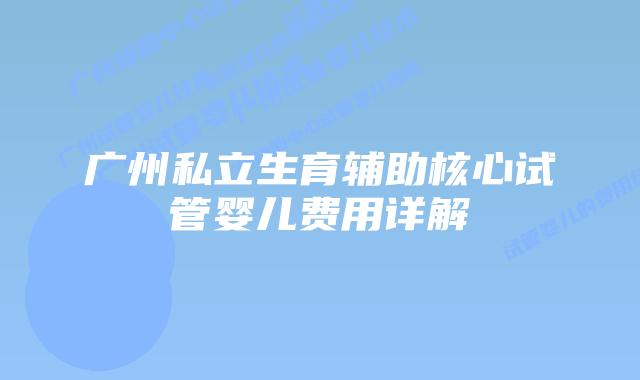 广州私立生育辅助核心试管婴儿费用详解