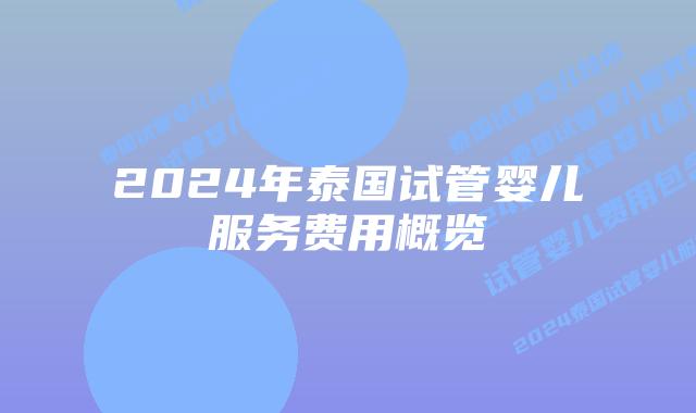2024年泰国试管婴儿服务费用概览