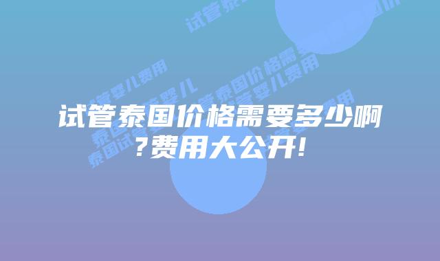 试管泰国价格需要多少啊?费用大公开!