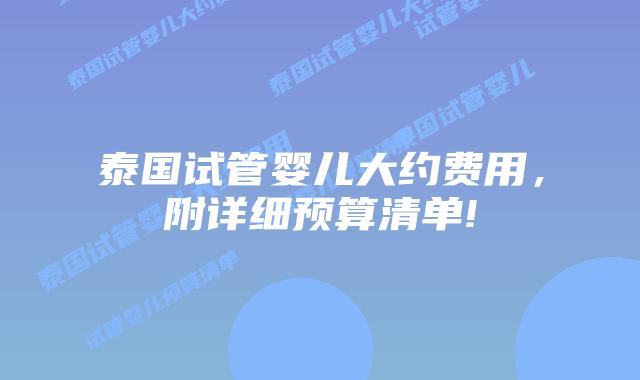 泰国试管婴儿大约费用，附详细预算清单!