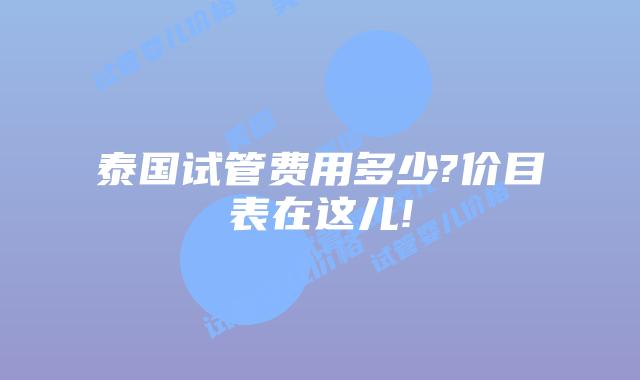 泰国试管费用多少?价目表在这儿!