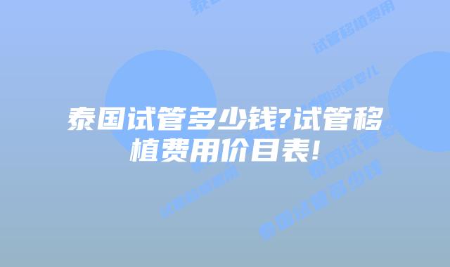 泰国试管多少钱?试管移植费用价目表!